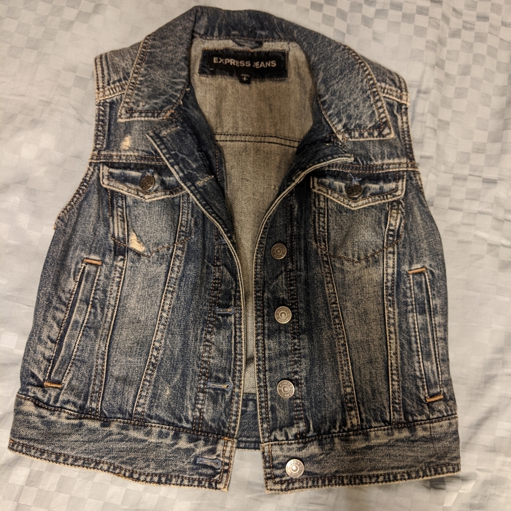 Express Jean Jacket Vest (Size : Small)